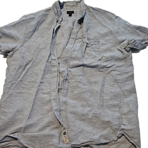 J. Crew Baird McNutt Irish Linen Blend Mens  short Sleeve Shirt Blue